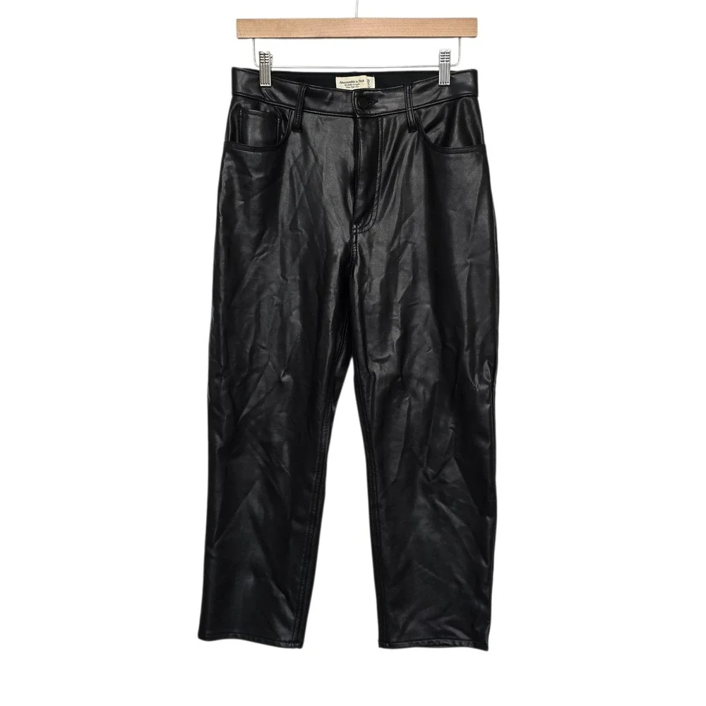 Abercrombie‎ & Fitch Black Faux Leather Ultra High Rise Straight Pants Size 29 S